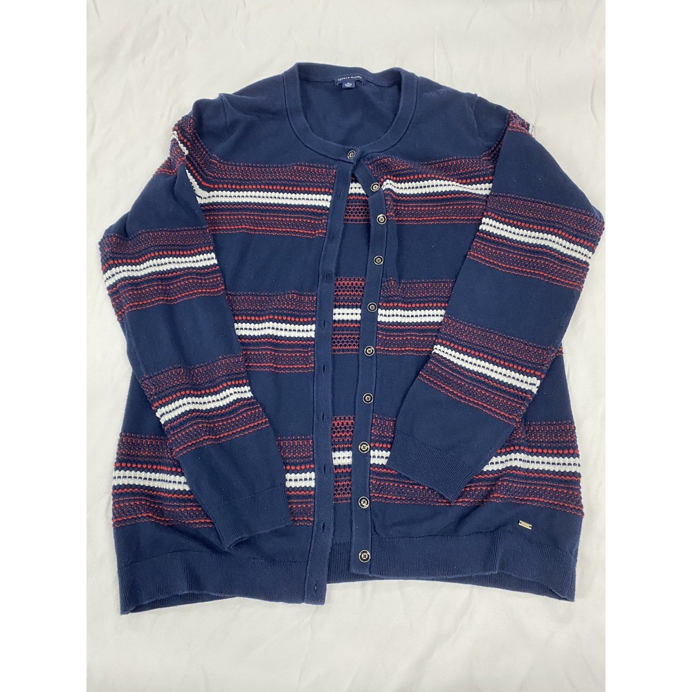 Vintage Tommy Hilfiger Cardigan Womens Button Up Sweater Red White Blue XL
